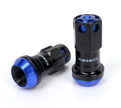 NRG 700 Series M12 X 1.25 Steel Lug Nut w/Dust Cap Cover Set 21 Pc w/Locks & Lock Socket - Blue