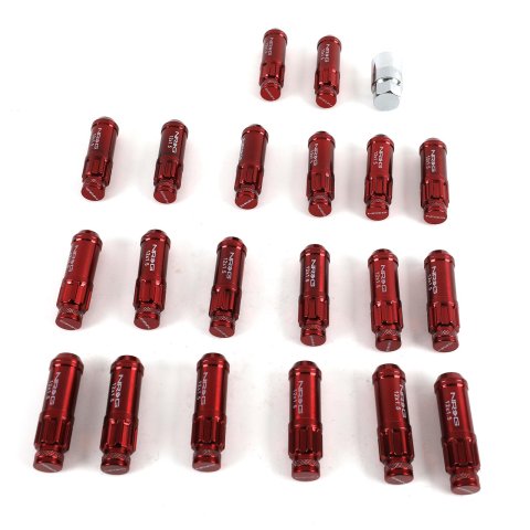 NRG 700 Series M12 X 1.5 Steel Lug Nut w/Dust Cap Cover Set 21 Pc w/Locks & Lock Socket - Red