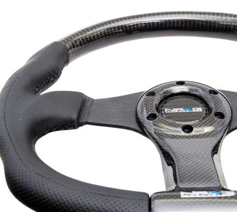 NRG Carbon Fiber Steering Wheel (350mm) Oval Shape Black w/Leather Trim