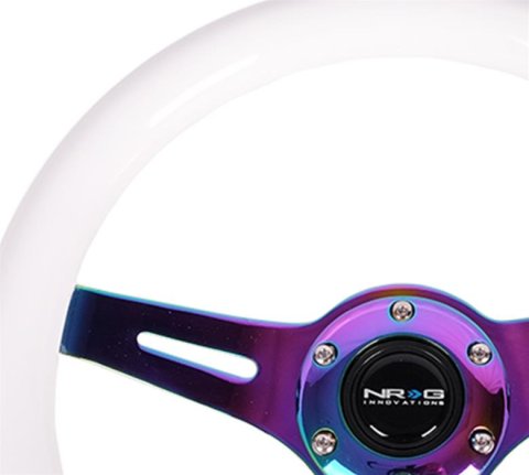 NRG Classic Wood Grain Steering Wheel (310mm) White w/Neochrome 3-Spoke Center