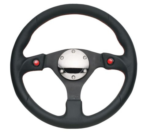 NRG Reinforced Steering Wheel (320mm) Blk Leather w/Dual Buttons