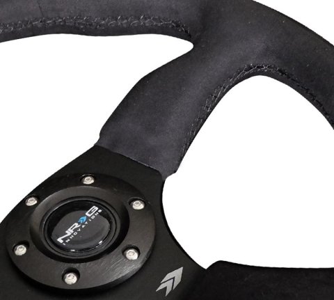 NRG Reinforced Steering Wheel (350mm / 2.5in. Deep)Blk Alcantara Comfort Grip w/4mm Matte Blk Spokes