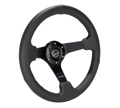 NRG Reinforced Steering Wheel (330mm/ 3in. Deep) Sport Leather Racing/ 4mm Matte Black Spoke