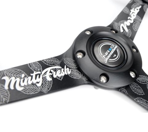 NRG Sport Steering Wheel (350mm/ 1.5in. Deep) Black Etched Spokes/ Black Leather w/ Black Stitch