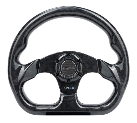 NRG Shiny Black Forged Carbon Fiber Steering Wheel 320mm Flat Bottom