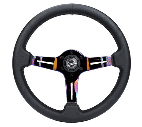 NRG Light Weight Gaming Steering Wheel - Splitz NeoChrome Silver Spokes Perforated Leather