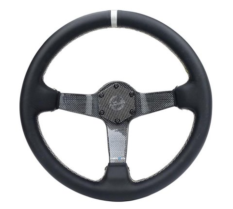 NRG Carbon Fiber Steering Wheel (350mm) Leather Trim w/Gold Stitching/Center Mark