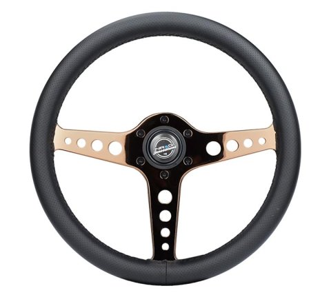 NRG Light Weight Gaming Steering Wheel - Driftz 350mm 3 Rose Gold Spokes Perforated Leather