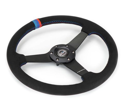 NRG Sport Wheel (350mm) 3 Solid Spokes - 1.5in Deep - Matte Black - Minty Fresh Miata Logo Etched