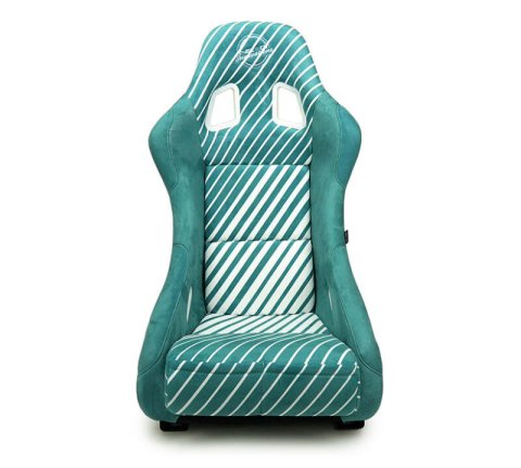 NRG FRP Bucket Seat - 20 Year Anniversary - Microfiber Green w/ White Stripes & Arrow Design -Medium