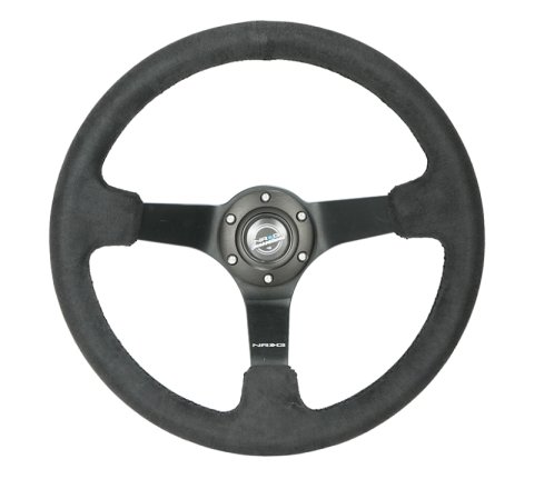 NRG Reinforced Steering Wheel (350mm / 3in. Deep) Blk Alcantara w/ Blk Stitching - Matte Black Spoke