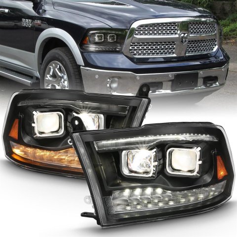 ANZO 2009-2018 Dodge Ram 1500 Projector H.L. Switchback Black Amber