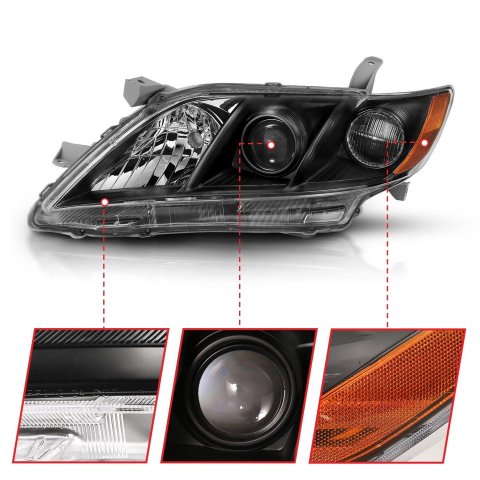 ANZO 2007-2009 Toyota Camry Projector Headlight Black Amber