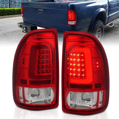 ANZO 1997-2004 Dodge Dakota LED Taillights Chrome Housing Red Lens Pair