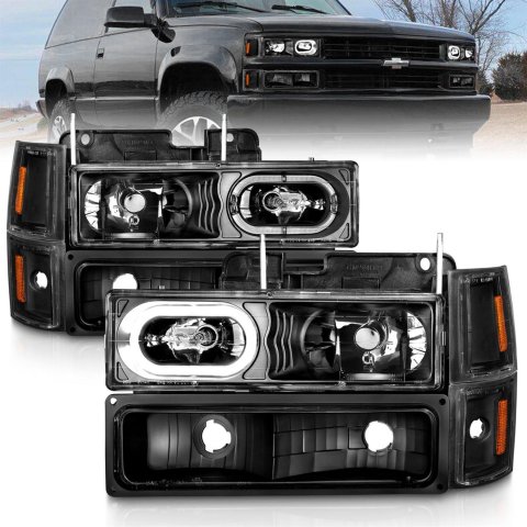 ANZO 88-98 Chevrolet C1500 Crystal Headlights Black Housing w/ Signal and Side Marker Lights