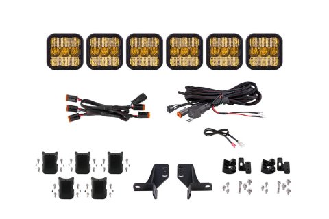 Diode Dynamics Bronco SS5 6-Pod CrossLink Grille Lightbar Kit Sport - Yellow Combo
