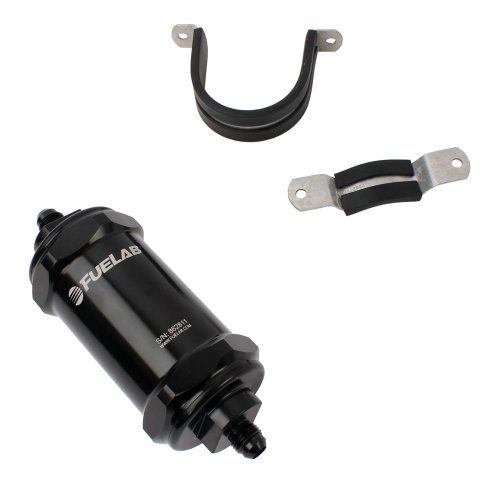 Fuelab 818 In-Line Fuel Filter Standard -6AN In/Out 10 Micron Fabric - Black