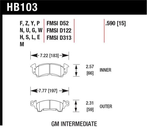 Hawk 69-81 Chevy Camaro HT-10 Race Rear Brake Pads