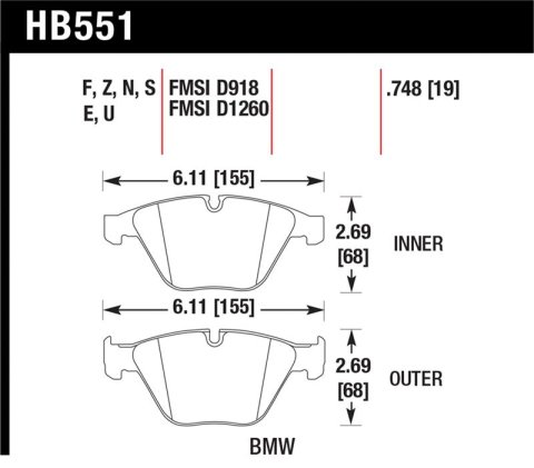 Hawk 07-09 BMW 335d/335i/335xi / 08-09 328i/M3 HP+ Street Front Brake Pads