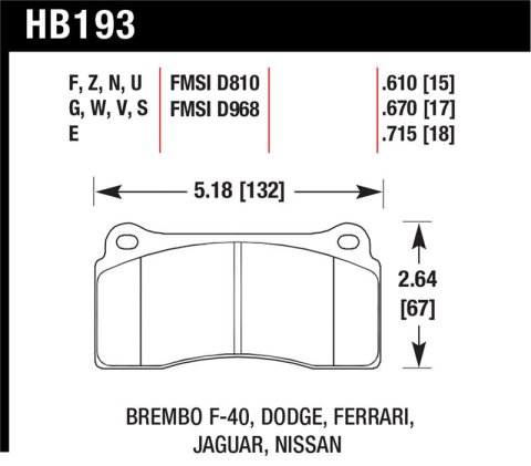 Hawk 03-06/08-09 Dodge Viper / 88-92 Ferrari F40 / 95-97 F50 DTC-60 Race Brembo Brake Pads