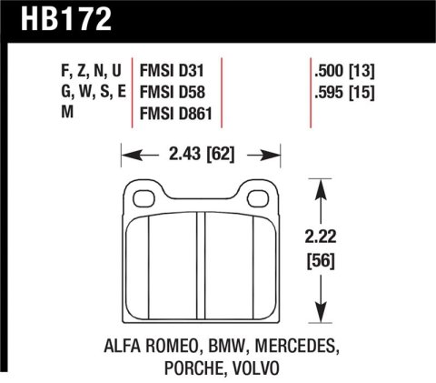 Hawk Alfa Romeo / Audi / Opel / Porsche / Saab / VW Blue 9012 Front Race Brake Pads