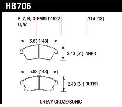 Hawk 11-12 Chevy Cruze Eco/LS/1LT/2LT/LTZ / 12 Sonic LS/LT/LTZ DTC-60 Front Race Brake Pads