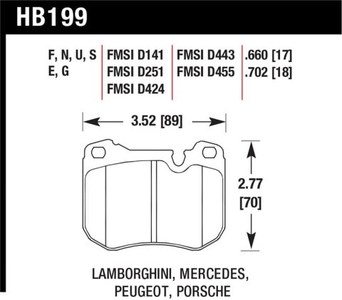 Hawk 86-89 Mercedes 560SL / 77-88 Porsche 924 / 78-81 928 / 83-89 944 DTC-70 Front Race Brake Pads