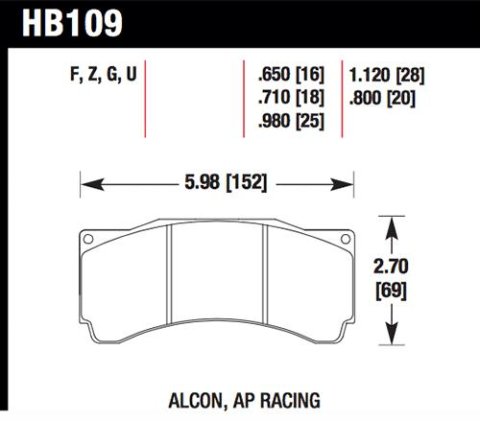 Hawk Alcon TA-6 / AP Racing CP5060-2/3/4/5ST / AP Racing CP5555 / Rotora FC6 DTC-70 Race Brake Pads