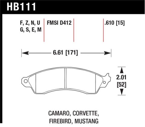 Hawk 1990-1990 Chevy Camaro Iroc-Z (w/Heavy Duty Brakes) High Perf. Street 5.0 Front Brake Pads