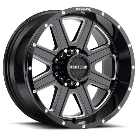 Raceline 940M Hostage 18x9in / 8x165.1 BP / 0mm Offset / 125.2mm Bore - Black & Milled Wheel