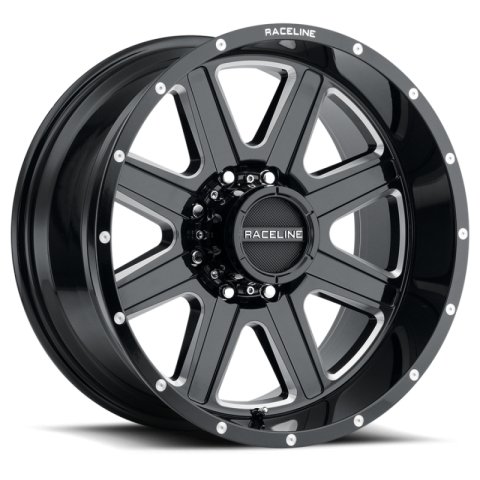 Raceline 940M Hostage 16x8in / 5x127 BP / 0mm Offset / 78.1mm Bore - Black & Milled Wheel