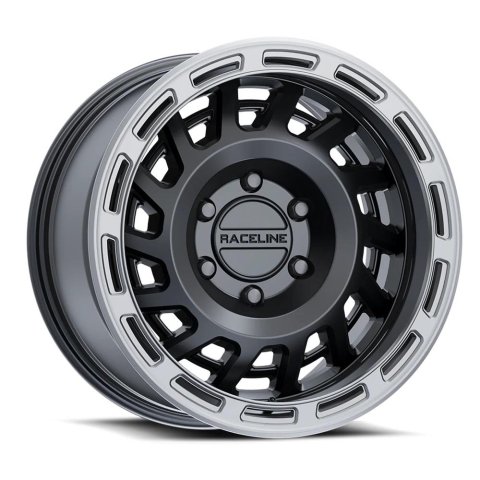 Raceline 957BS Halo 17x9in / 6x135 BP / -12mm Offset / 87.1mm Bore - Black & Silver Lip Wheel