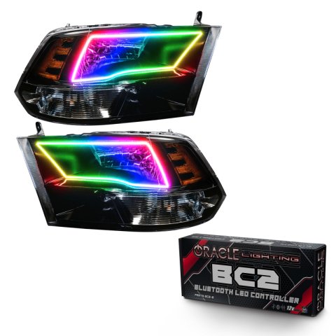 Oracle 09-17 RAM 1500 TRX Quad Pre-Assembled Headlights Blk Housing - w/ BC1 Controller