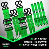 Rhino USA Heavy Duty Ratchet Tie-Down 4-Pack Green 1.6In X 15Ft thumbnail 2