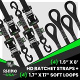 Rhino USA Heavy Duty Ratchet Tie-Down 4-Pack (Black) 1.6In X 8Ft thumbnail 2