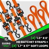 Rhino USA Heavy Duty Ratchet Tie-Down 4-Pack (Orange) 1.6In X 8Ft thumbnail 2