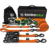 Rhino USA Heavy Duty Ratchet Tie-Downs 2-Pack (Orange) 1.6In X 8Ft thumbnail 1