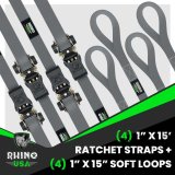 Rhino USA Medium Duty Ratchet Strap Tie-Down 4-Pack (Gray) thumbnail 2