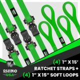Rhino USA Medium Duty Ratchet Strap Tie-Down 4-Pack (Green) thumbnail 2