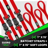 Rhino USA Medium Duty Ratchet Strap Tie-Down 4-Pack (Red) thumbnail 1