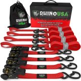 Rhino USA Medium Duty Ratchet Strap Tie-Down 4-Pack (Red) thumbnail 2