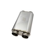 Stainless Bros 3in x 17in OAL SS304 Thin Oval Muffler (3in Dual In / 3in Dual Out) - Polished thumbnail 1