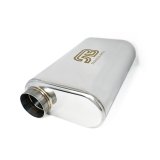 Stainless Bros 17in Overall Length 3in Thin Oval SS304 Muffler - 3in Offset In/Offset Out thumbnail 2