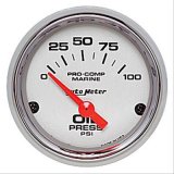 Autometer Ultra-Lite 2-1/16in Electric 100 PSI Oil Pressure Gauge Marine Chrome thumbnail 1