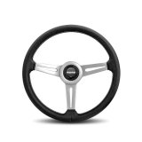 Momo Retro Steering Wheel 360 mm - 4 Black Leather/Wht Stitch/Brushed Spokes thumbnail 2