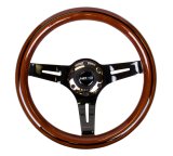 NRG Classic Wood Grain Steering Wheel (310mm) Dark Wood & Black Line Inlay w/Blk Chrome 3-Spoke Ctr. thumbnail 3