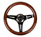 NRG Classic Wood Grain Steering Wheel (310mm) Dark Wood & Black Line Inlay w/Blk Chrome 3-Spoke Ctr. thumbnail 6