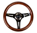 NRG Classic Wood Grain Steering Wheel (310mm) Dark Wood & Black Line Inlay w/Blk Chrome 3-Spoke Ctr. thumbnail 8