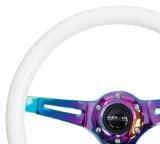 NRG Classic Wood Grain Steering Wheel (350mm) Glow-N-The-Dark Green Grip w/Neochrome 3-Spoke Center thumbnail 2