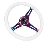 NRG Classic Wood Grain Steering Wheel (350mm) Glow-N-The-Dark Green Grip w/Neochrome 3-Spoke Center thumbnail 3